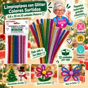 RI-0008476 Limpiapipas con Glitter Colores Surtidos 0,6 x 30 cm 20 unidades Motarro