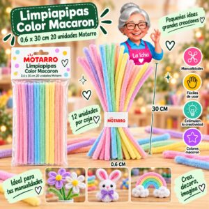 RI-0008478 Limpiapipas Color Macaron 0,6 x 30 cm 20 unidades Motarro
