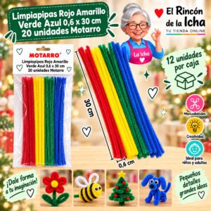 RI-0008479 Limpiapipas Rojo Amarillo Verde Azul 0,6 x 30 cm 20 unidades Motarro