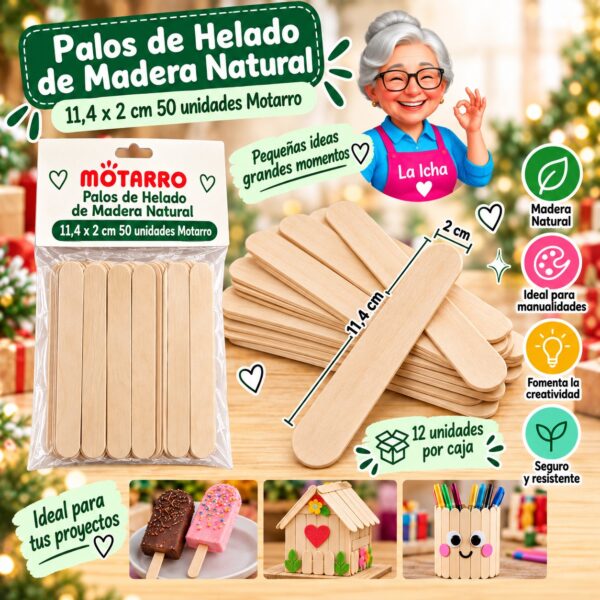 RI-0008481 Palos de Helado de Madera Natural 11,4 x 2 cm 50 unidades Motarro