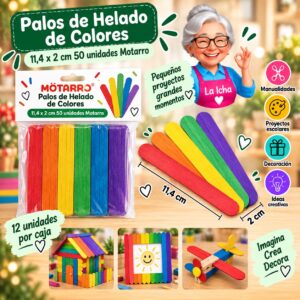 RI-0008482 Palos de Helado de Colores 11,4 x 2 cm 50 unidades Motarro
