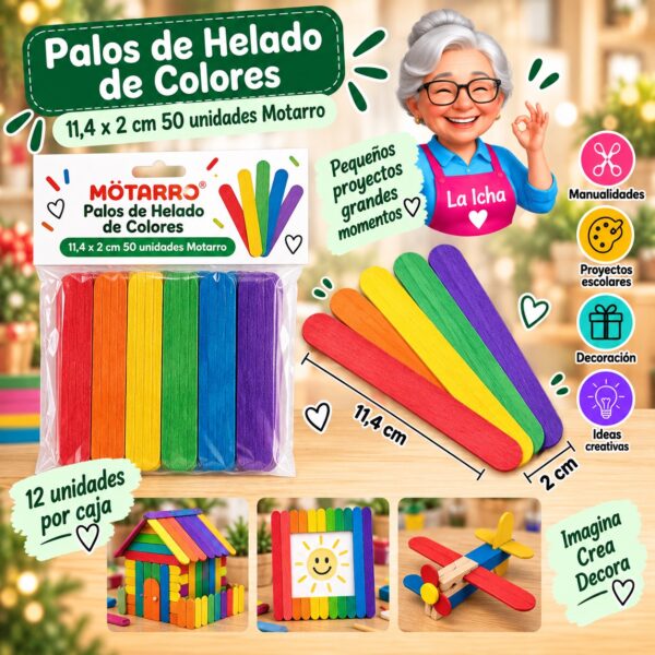 RI-0008482 Palos de Helado de Colores 11,4 x 2 cm 50 unidades Motarro