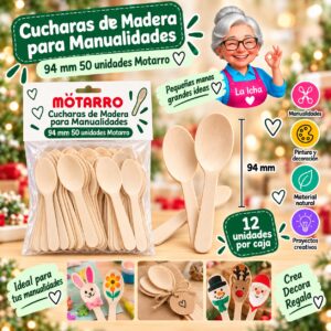 RI-0008483 Cucharas de Madera para Manualidades 94 mm 50 unidades Motarro