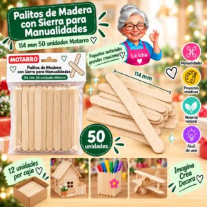 RI-0008486 Palitos de Madera con Sierra para Manualidades 114 mm 50 unidades Motarro
