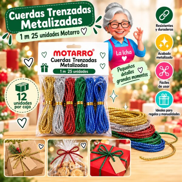 RI-0008487 Cuerdas Trenzadas Metalizadas 1 m 25 unidades Motarro