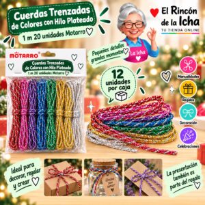RI-0008491 Cuerdas Trenzadas de Colores con Hilo Plateado 1 m 20 unidades Motarro