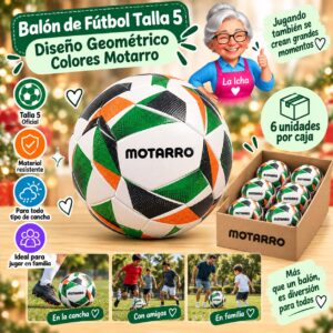 RI-0008497 Balón de Fútbol Talla 5 Diseño Geométrico Colores Motarro