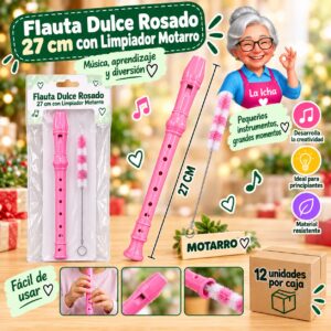 RI-0008507 Flauta Dulce Rosado 27 cm con Limpiador Motarro