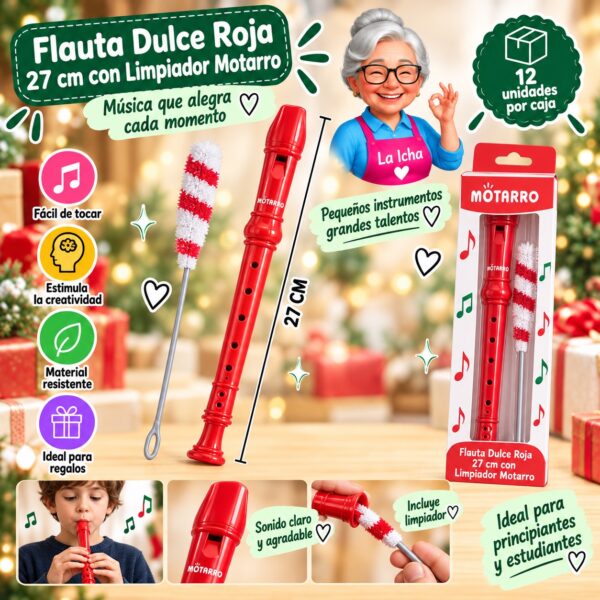 RI-0008508 Flauta Dulce Roja 27 cm con Limpiador Motarro