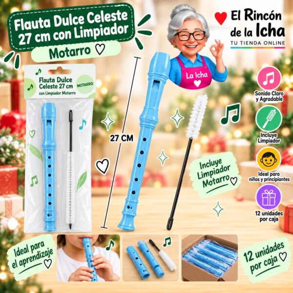 RI-0008509 Flauta Dulce Celeste 27 cm con Limpiador Motarro