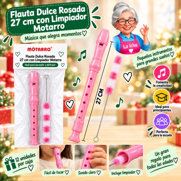 RI-0008512 Flauta Dulce Rosada 27 cm con Limpiador Motarro