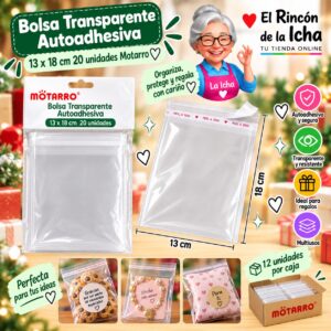 Bolsa Transparente Autoadhesiva 13 x 18 cm 20 unidades Motarro
