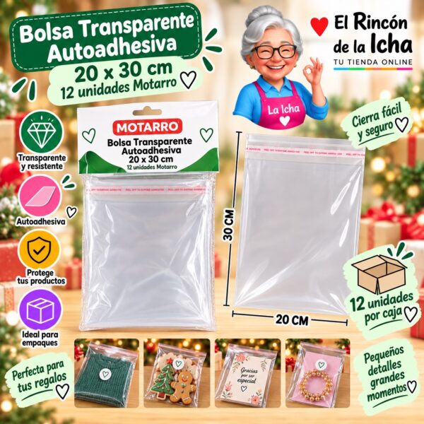RI-0008537 Bolsa Transparente Autoadhesiva 20 x 30 cm 12 unidades Motarro