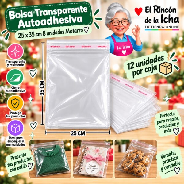 RI-0008538 Bolsa Transparente Autoadhesiva 25 x 35 cm 8 unidades Motarro