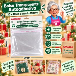 Bolsa Transparente Autoadhesiva 30 x 40 cm 6 unidades Motarro