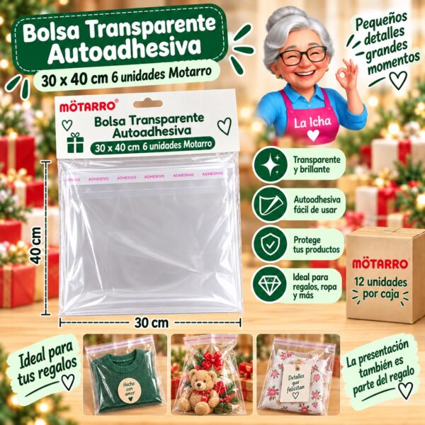 RI-0008539 Bolsa Transparente Autoadhesiva 30 x 40 cm 6 unidades Motarro