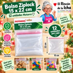 Bolsa Ziplock 15 x 22 cm 12 unidades Motarro