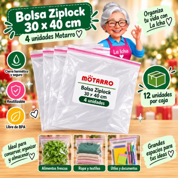 RI-0008544 Bolsa Ziplock 30 x 40 cm 4 unidades Motarro