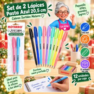 RI-0008545 Set de 2 Lápices Pasta Azul 20,5 cm Colores Surtidos Motarro