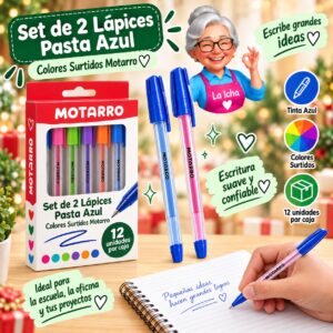 RI-0008547 Set de 2 Lápices Pasta Azul Colores Surtidos Motarro