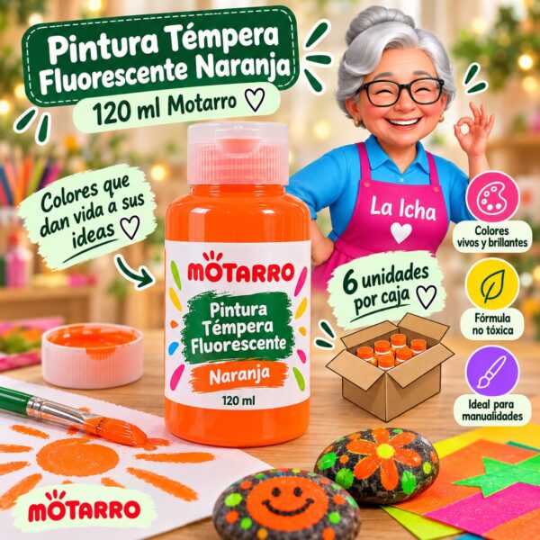 RI-0008550 Pintura Témpera Fluorescente Naranja 120 ml Motarro