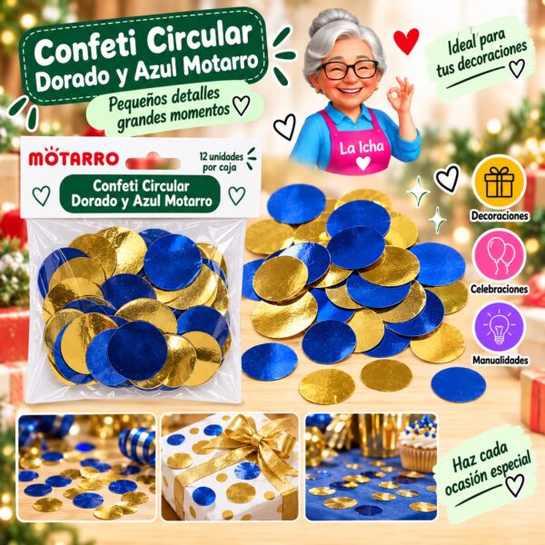 RI-0008556 Confeti Circular Dorado y Azul Motarro