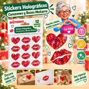 Stickers Holográficos Corazones y Besos Motarro