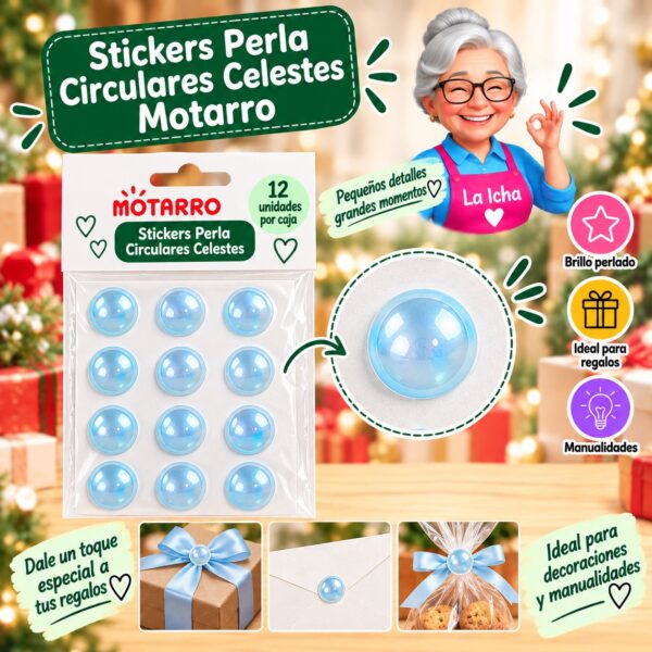 RI-0008559 Stickers Perla Circulares Celestes Motarro