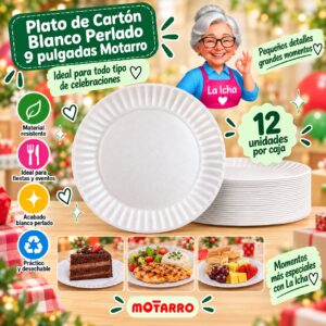 RI-0008560 Plato de Cartón Blanco Perlado 9 pulgadas Motarro