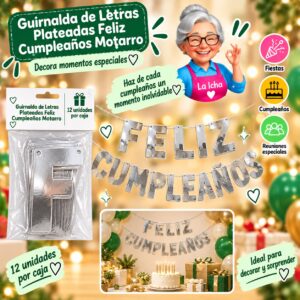 RI-0008571 Guirnalda de Letras Plateadas Feliz Cumpleaños Motarro