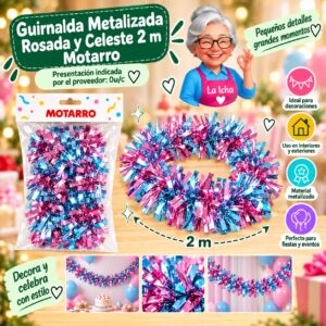 RI-0008573 Guirnalda Metalizada Rosada y Celeste 2 m Motarro