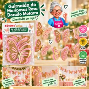 RI-0008576 Guirnalda de Mariposas Rosa Dorado Motarro