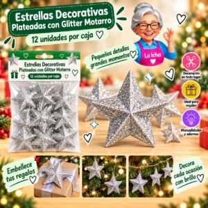 RI-0008579 Estrellas Decorativas Plateadas con Glitter Motarro