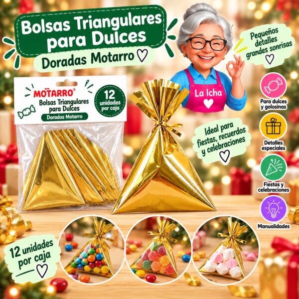 RI-0008585 Bolsas Triangulares para Dulces Doradas Motarro