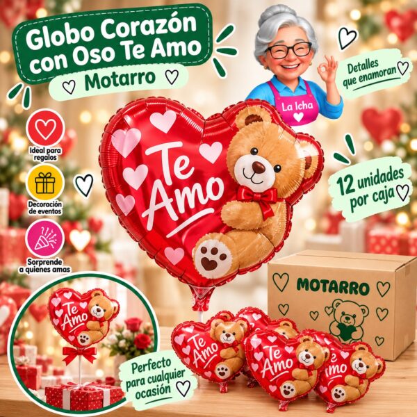 RI-0008602 Globo Corazón con Oso Te Amo Motarro