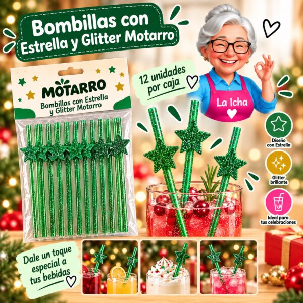 RI-0008609 Bombillas con Estrella y Glitter Motarro