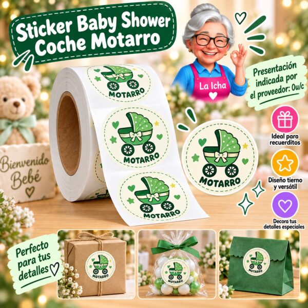 RI-0008615 Sticker Baby Shower Coche Motarro