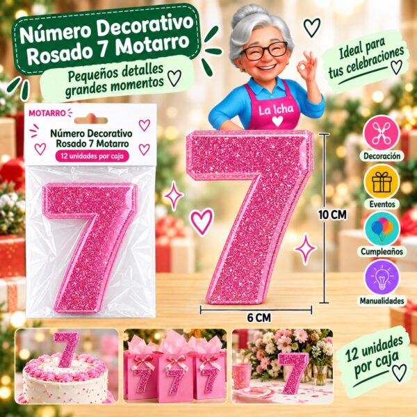 RI-0008621 Número Decorativo Rosado 7 Motarro