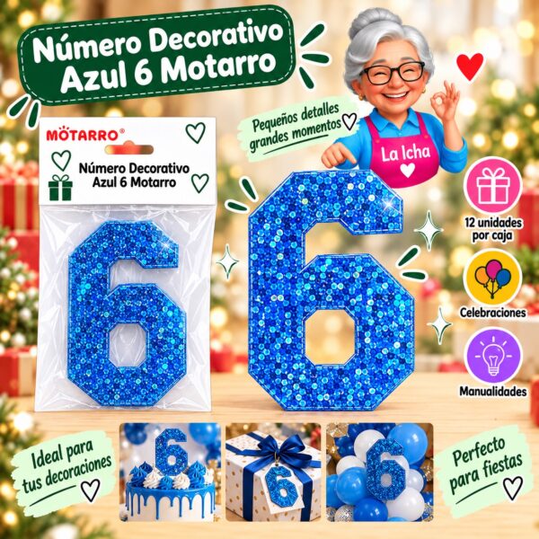 RI-0008629 Número Decorativo Azul 6 Motarro