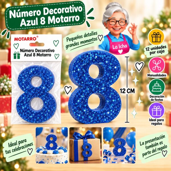 RI-0008630 Número Decorativo Azul 8 Motarro