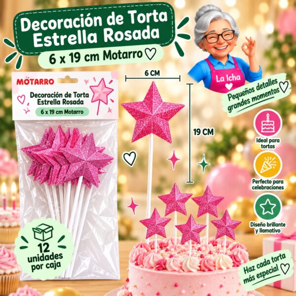 RI-0008634 Decoración de Torta Estrella Rosada 6 x 19 cm Motarro