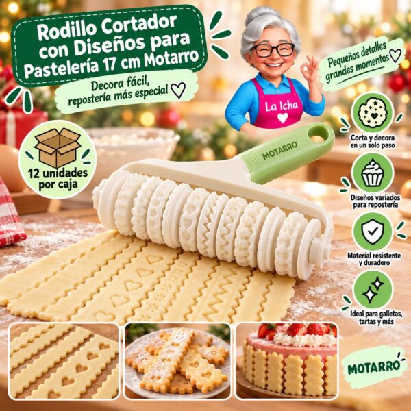 Rodillo Cortador con Diseños para Pastelería 17 cm Motarro