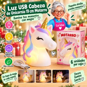 RI-0008646 Luz USB Cabeza de Unicornio 19 cm Motarro