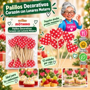 RI-0008651 Palillos Decorativos Corazón con Lunares Motarro