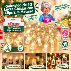 RI-0008652 Guirnalda de 10 Luces Cálidas con Clips 2 m Motarro