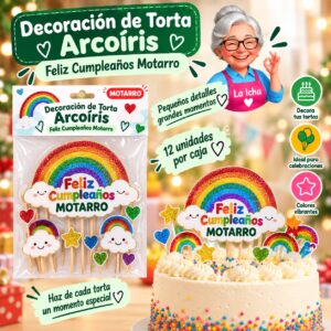 RI-0008655 Decoración de Torta Arcoíris Feliz Cumpleaños Motarro