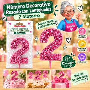 RI-0008659 Número Decorativo Rosado con Lentejuelas 2 Motarro