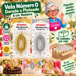 RI-0008660 Vela Número 0 Dorada o Plateada 6 cm Motarro