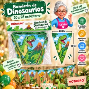 RI-0008666 Banderín de Dinosaurios 20 x 28 cm Motarro
