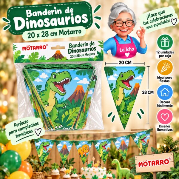 RI-0008666 Banderín de Dinosaurios 20 x 28 cm Motarro